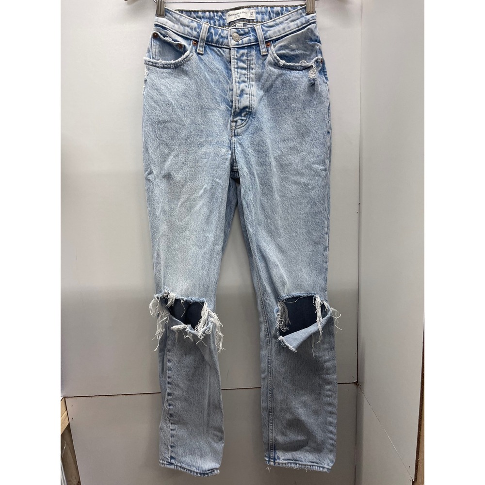 Abercrombie & Fitch Curve Love Dad High Rise Distressed Jeans Light Wash 24 00